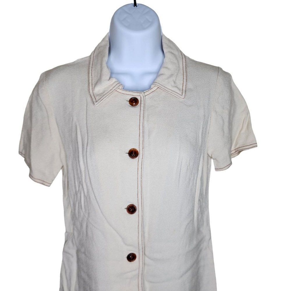 Vintage 50s Kay Windsor Short Sleeve Shirt Dress Womens Size M White Red Buttons
